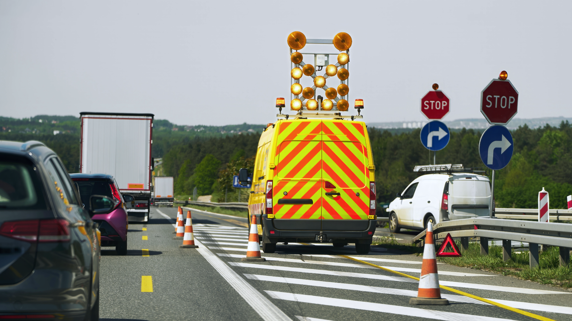 Van Chevrons on road for visibility and safety