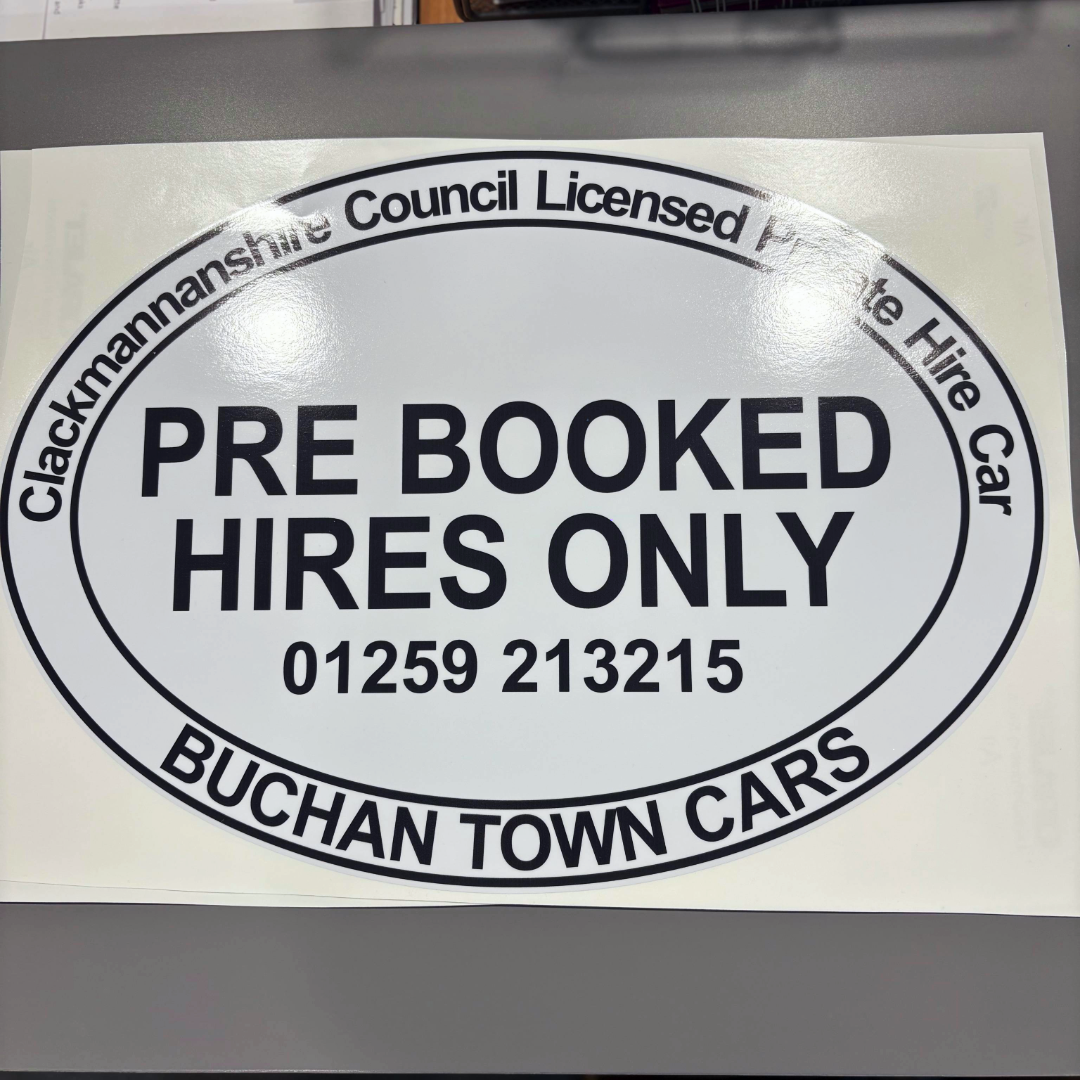 Car and Taxi Stickers | Pre booked hires only sticker | Advance Supplies